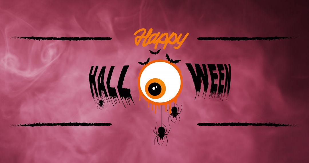 Happy Halloween Design with Creepy Eye and Spiders