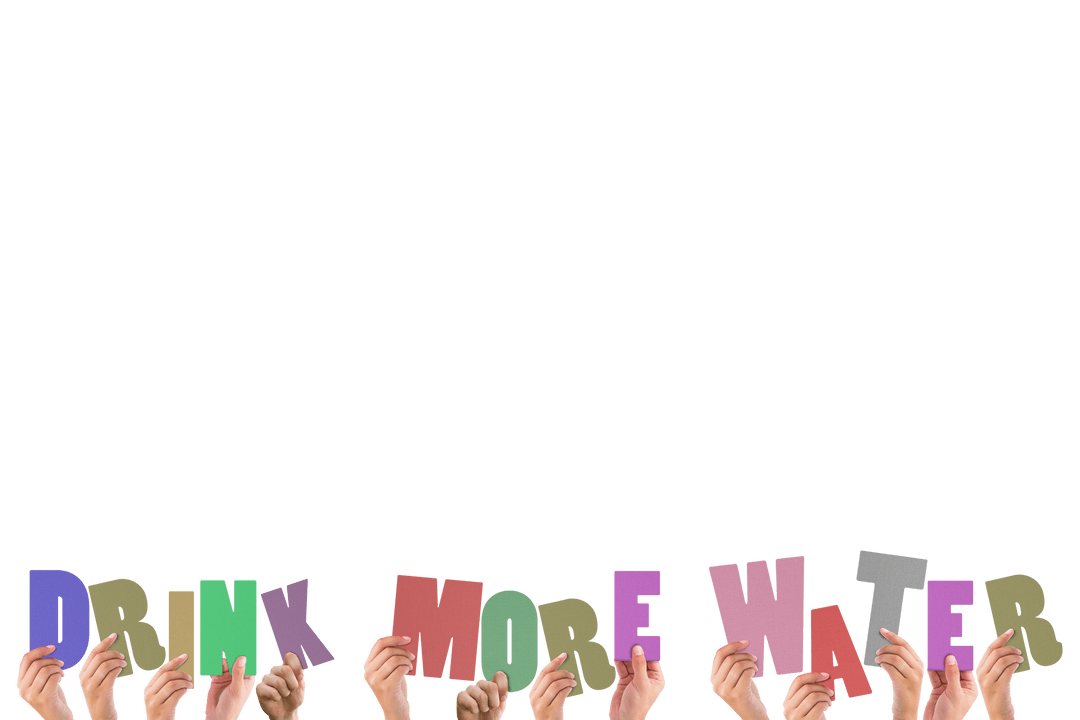 Transparent Hands Holding Colorful Letters for Hydration Awareness