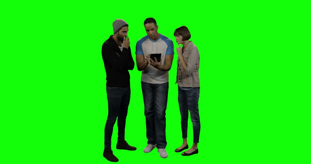 Group of Friends Analyzing Tablet Content on Green Screen Background - Free Images, Stock Photos and Pictures on Pikwizard.com