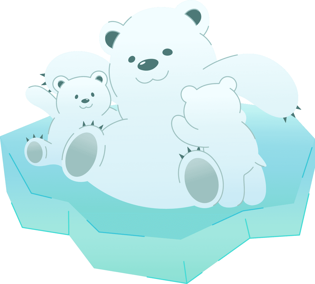 Polar Bear Family on Transparent Ice Floe Background