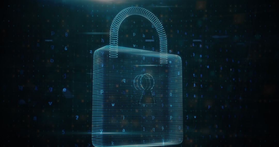 Holographic Digital Padlock Illustration with Data Elements
