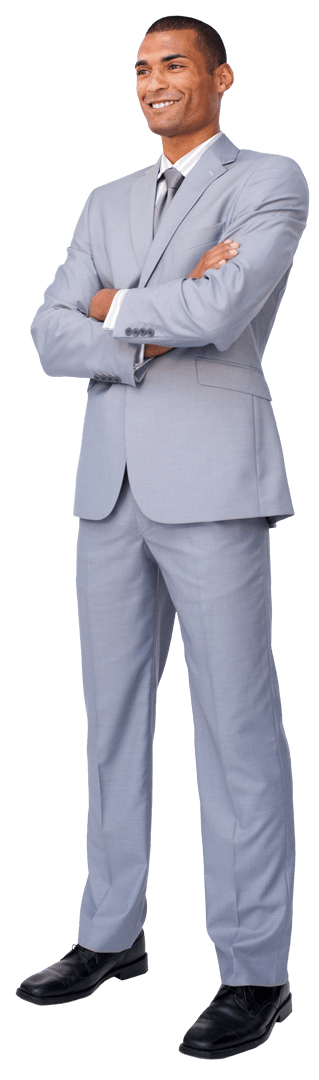 Confident Businessman in Light Gray Suit with Transparent Background