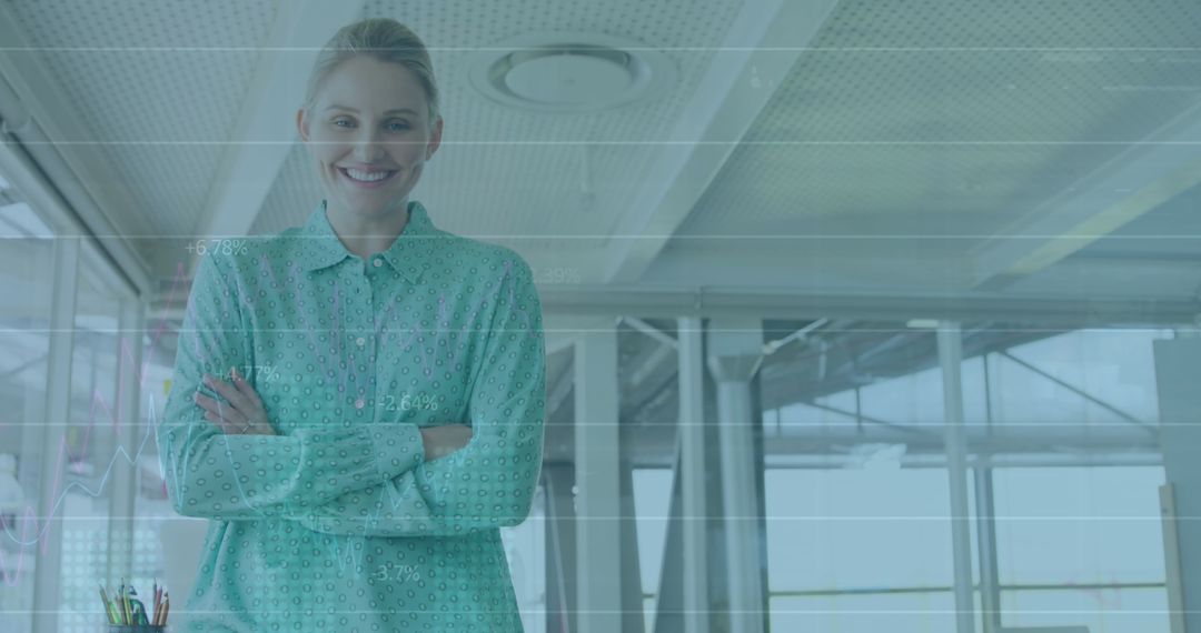 Smiling Businesswoman Analyzing Digital Growth Charts