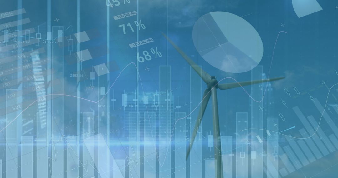 Renewable Energy Overlaid with Financial Graphs and Data Visualization