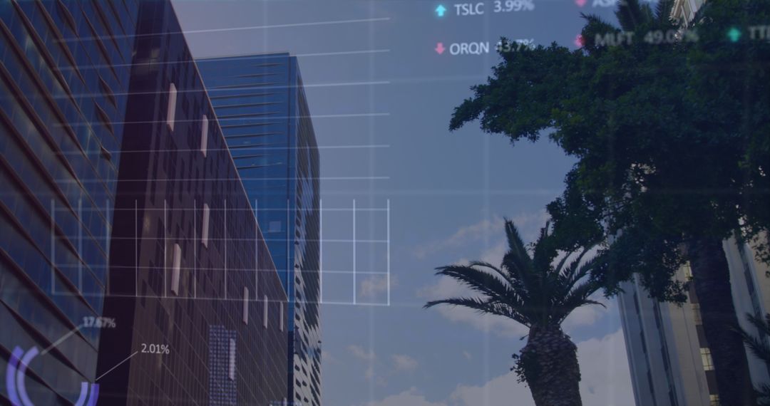 Global Financial Interface with Cityscape Background