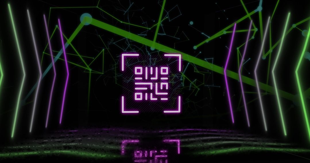 Futuristic QR Code with Neon Network Background