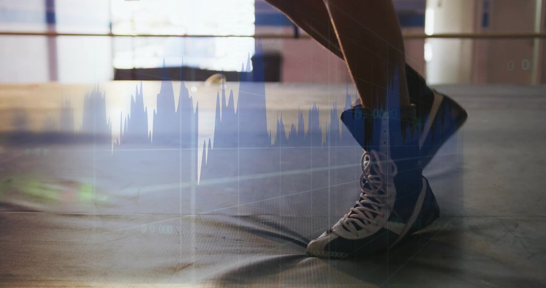 Boxer's Feet in Ring with Data Analytics Overlay
