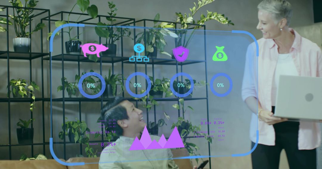 Modern Workspace with Augmented Reality Dashboard in Office Lounge