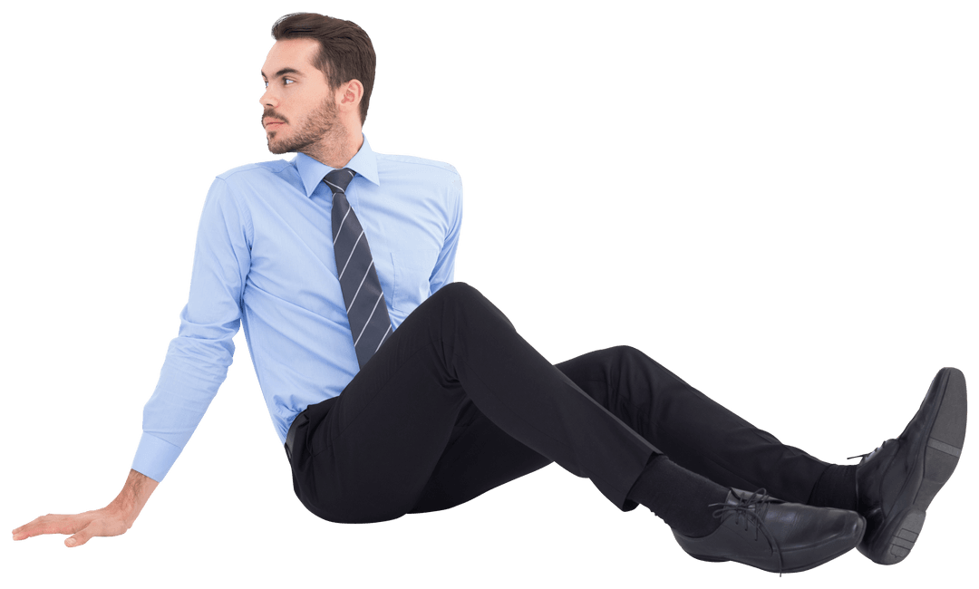Transparent Businessman in Shir Elegantly Seated on Floor