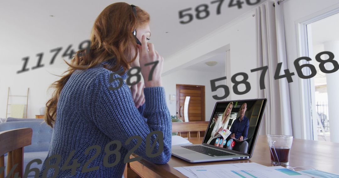 Woman Working Remotely with Data Connectivity Overlay