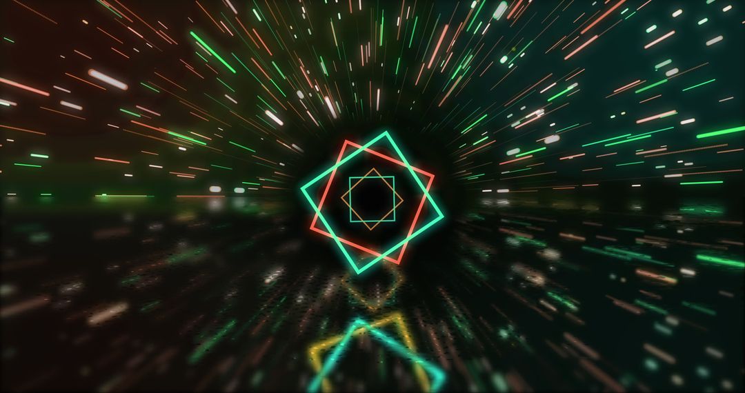 Dynamic Neon Light Trails with Geometric Squares