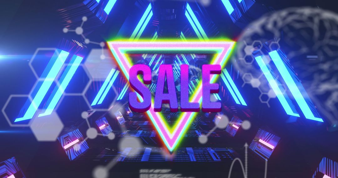 Neon Triangle Tunnel with Bold Sale Sign and Chem Formulas