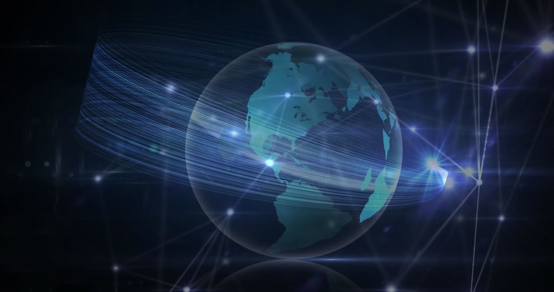 Glowing Network Connections Over Spinning Globe