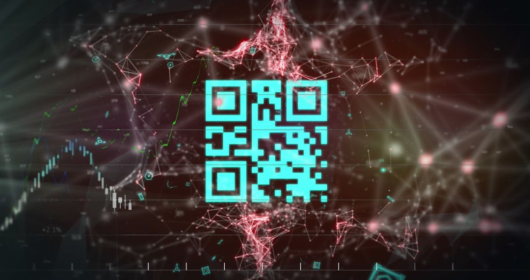 Digital QR Code with Financial Data and Futuristic Connections