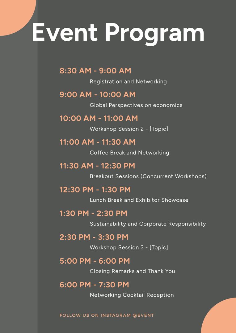 Event Program with Scheduled Sessions and Networking Times - Download Free Stock Templates Pikwizard.com