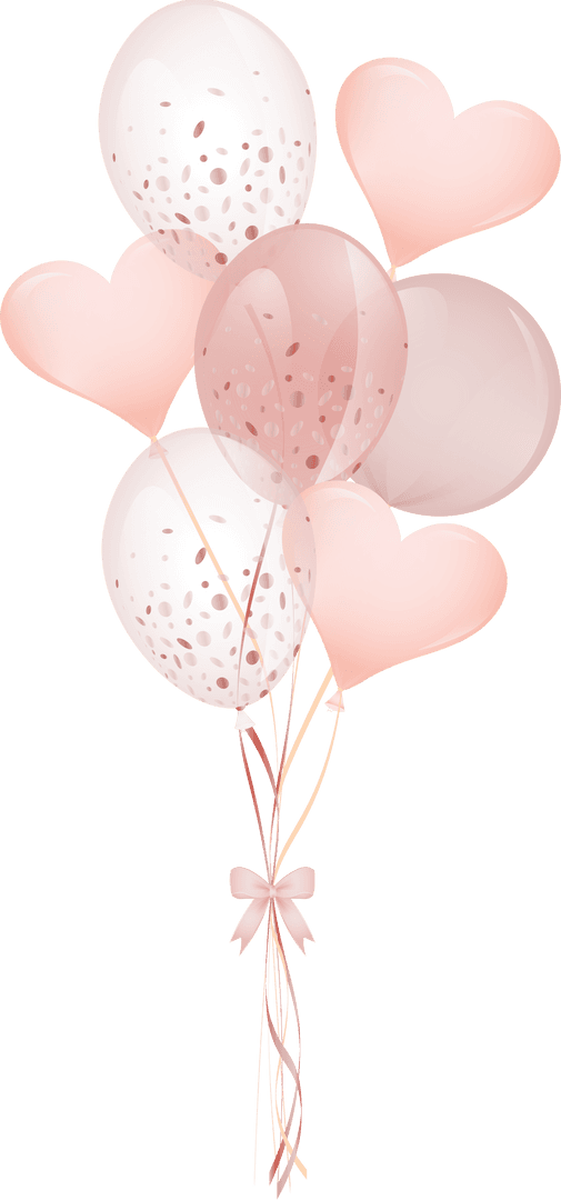 Pink Balloons and Hearts Illustration Transparent Background for Romance Concepts