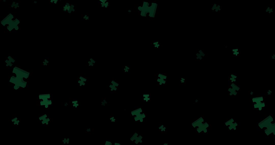 Floating Green Puzzle Pieces on Black Background for Puzzle Day Concept