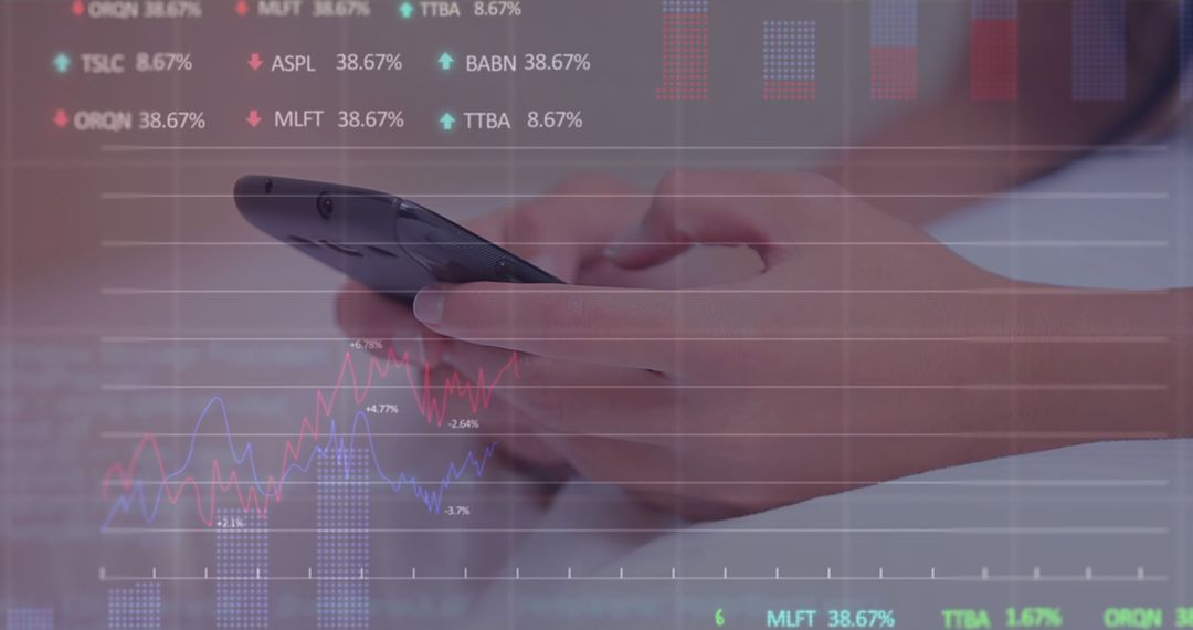 Tech Savvy Woman Using Smartphone Analyzing Stock Market Data