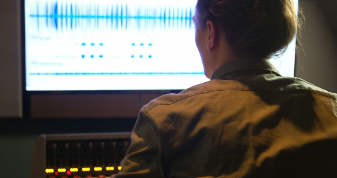 Audio Engineer Analyzing Sound Waves on Computer Screen in Studio - Free Images, Stock Photos and Pictures on Pikwizard.com