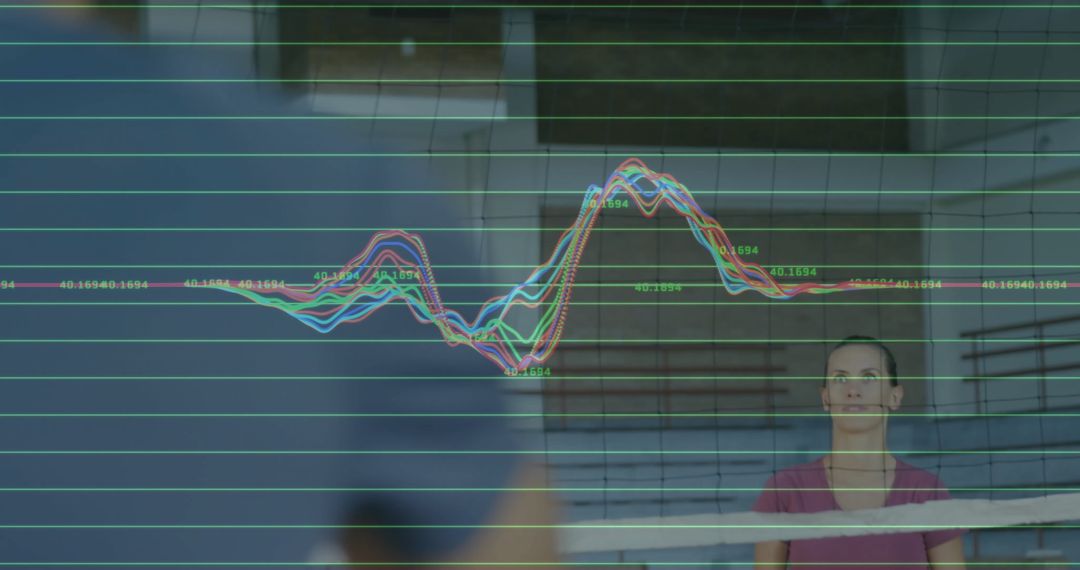 Athletes Anticipating Serve with Digital Performance Overlay in Gym