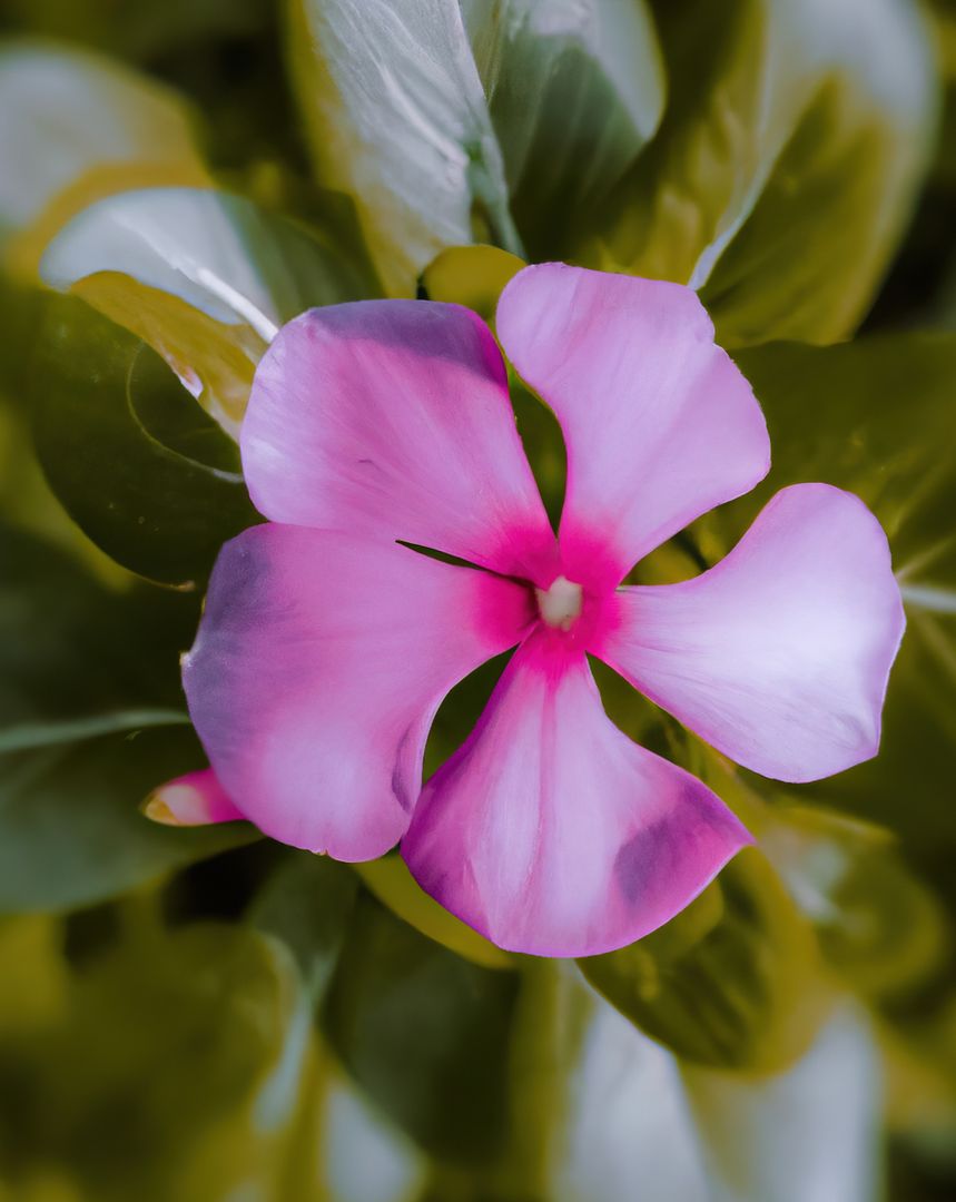 Close-up of vibrant pink periwinkle flower with lush green leaves - Free Images, Stock Photos and Pictures on Pikwizard.com