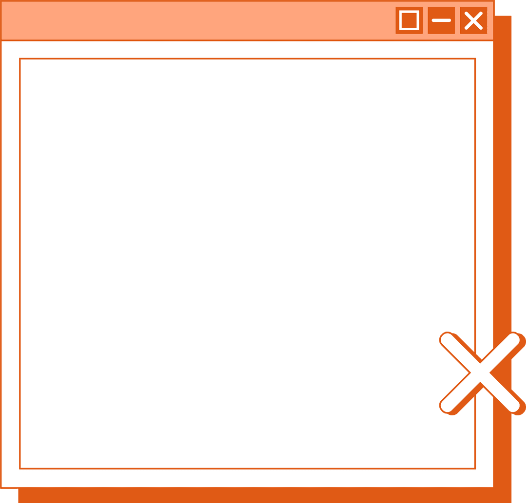Transparent browser window interface with bold close icon