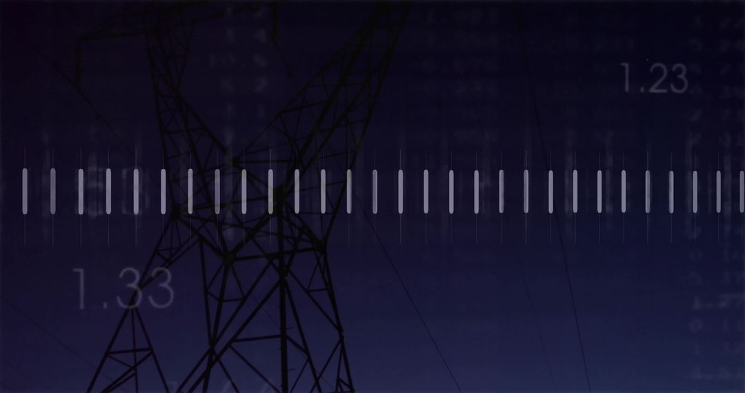 Power Lines and Digital Overlay Highlighting Technology and Energy