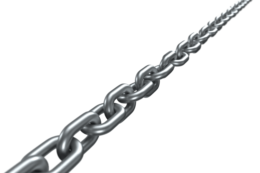 Transparent 3D Silver Metal Chain Linking into Distance