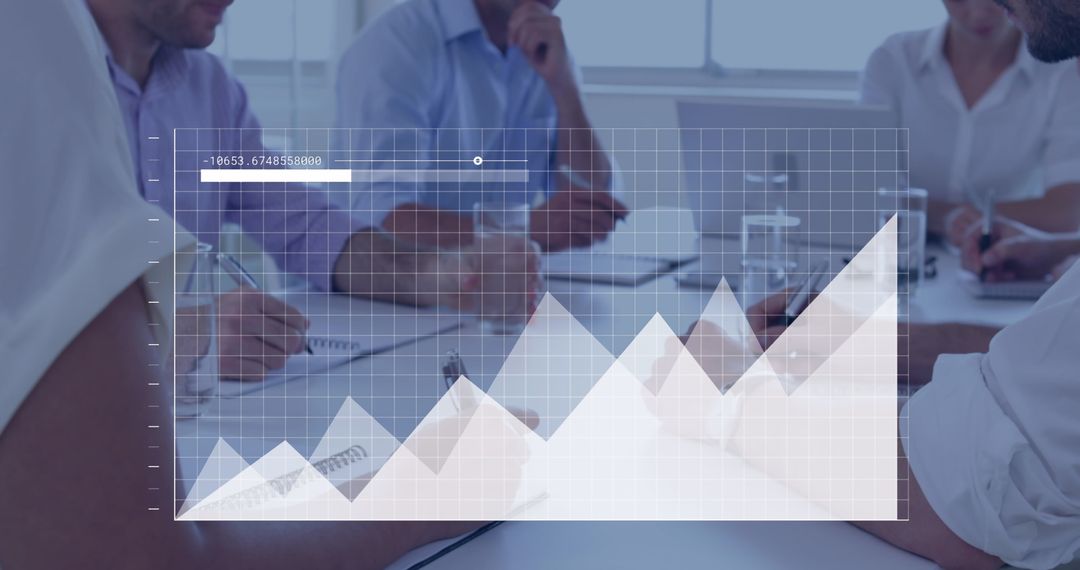 Business Meeting with Digital Financial Graph Overlay