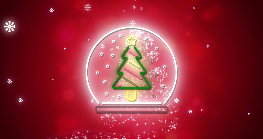 Festive Snow Globe with Christmas Tree and Snowflakes