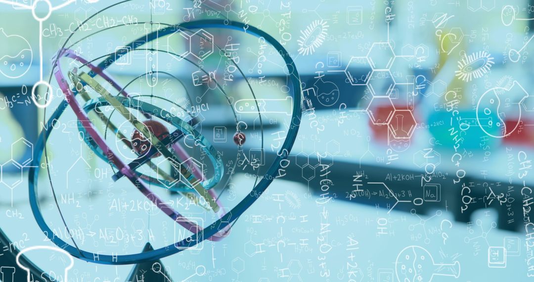 Abstract Scientific Concept with Atom Model in Laboratory