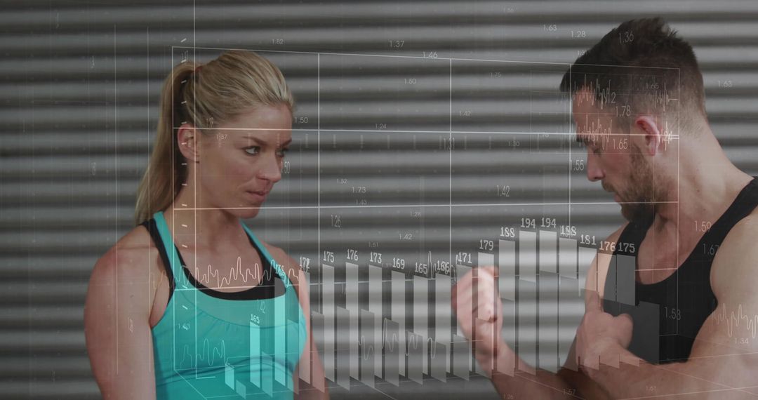 Fitness Trainer Guiding Trainee with Digital Performance Data