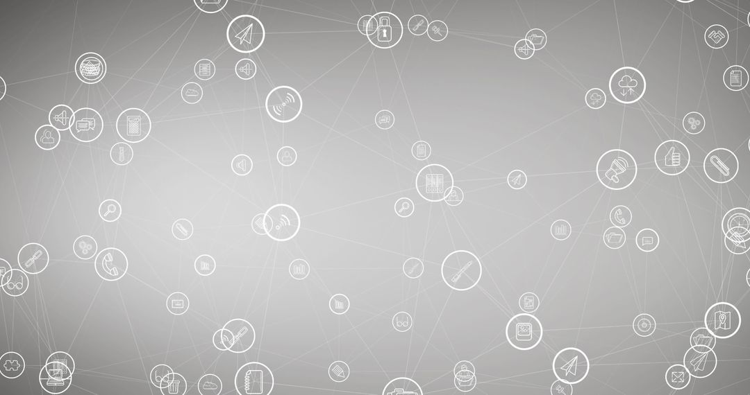 Digital Network with Media and Data Processing Icons Overlay