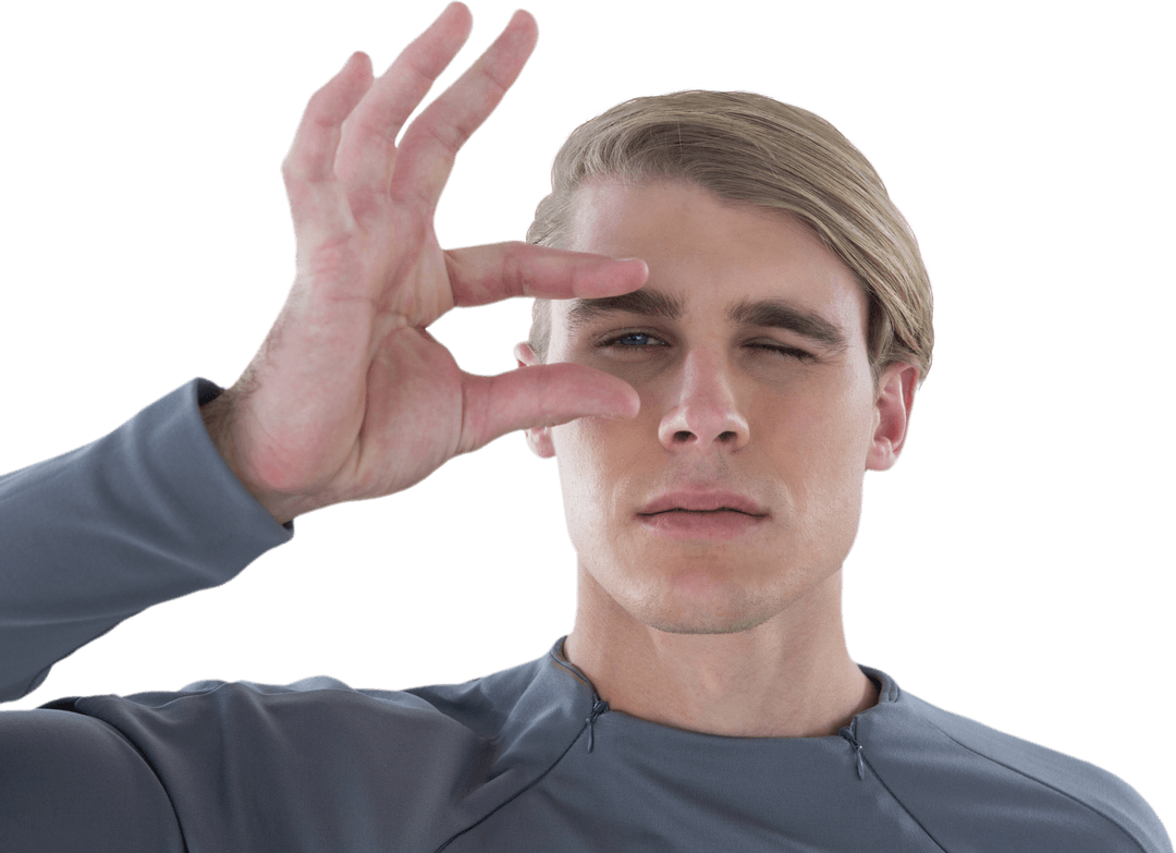 Businessman Winking and Pretending to Adjust Transparent Glasses