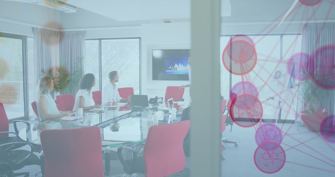 Modern Office Presentation with Digital Interface Overlay