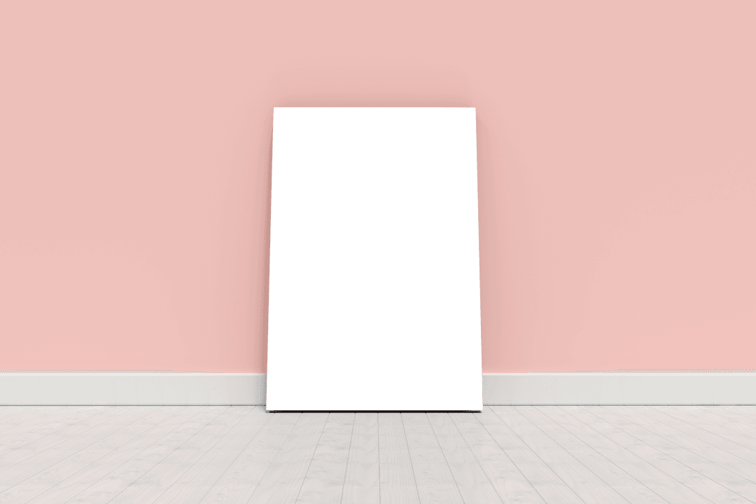 Minimalist Blank Whiteboard on Pink Background with Wooden Floor