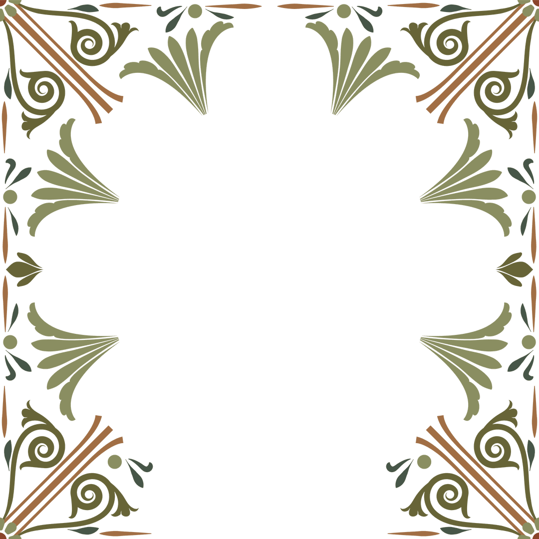 Ornate Floral Frame Design with Symmetrical Fan Motifs and Transparent Background