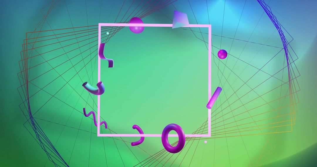 Digital Network with Vibrant 3D Shapes on Green Background