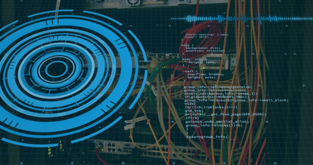 Network Switch and Code Overlay Illustrating Cybersecurity