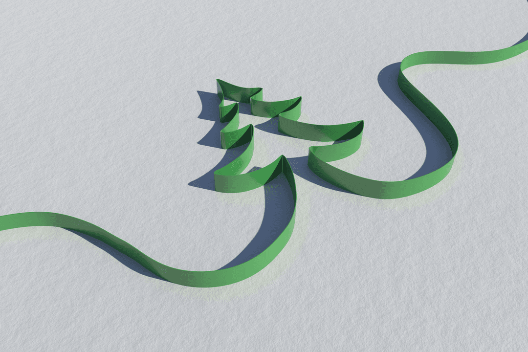 Transparent Green Christmas Tree Shaped Ribbon on Snowy Surface