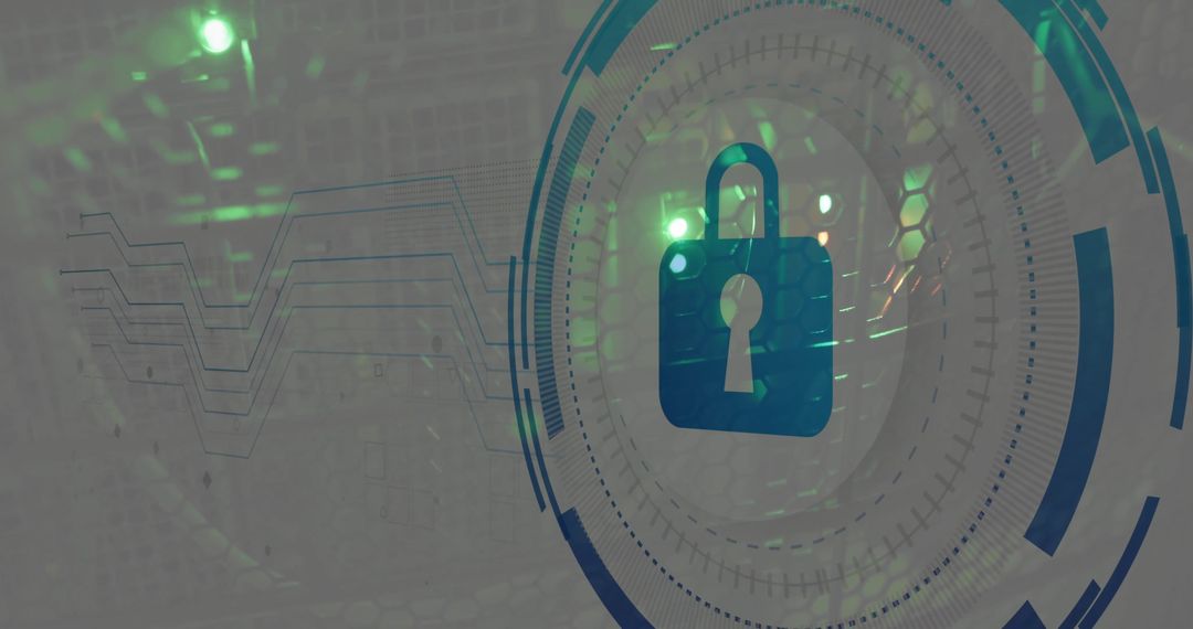 Cybersecurity lock over digital servers with data graphs