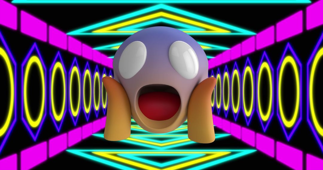 Surprised Emoji in Retro Futuristic Neon Tunnel