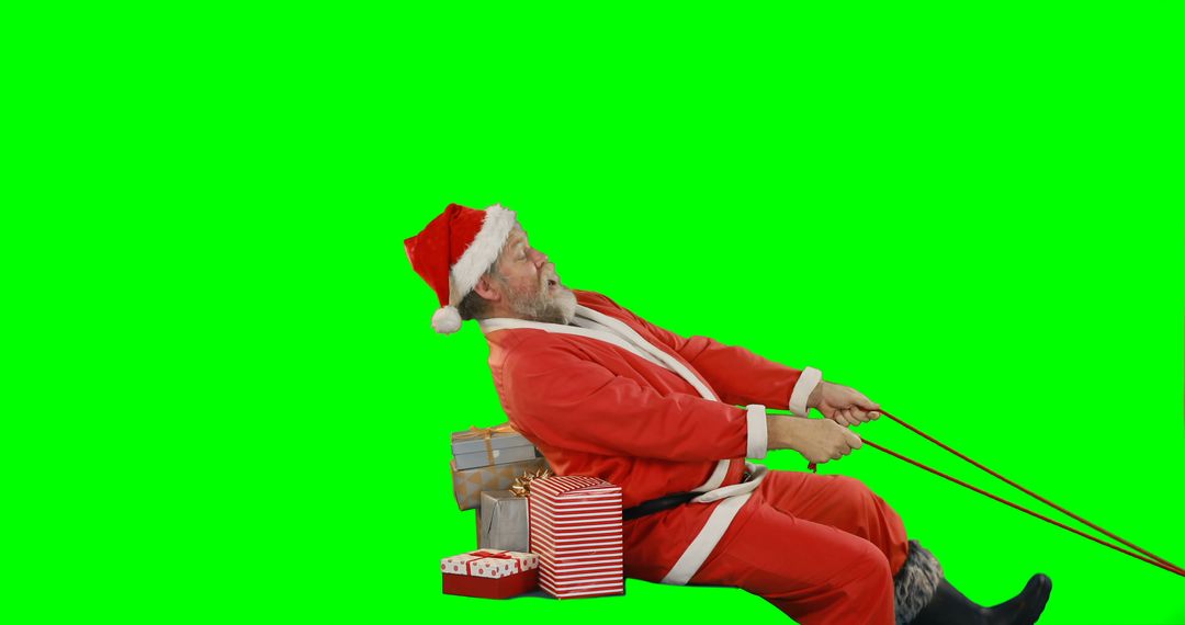 Santa Claus Pulling Rope with Christmas Gifts on Green Screen - Free Images, Stock Photos and Pictures on Pikwizard.com