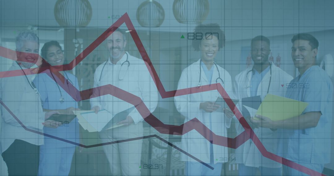 Medical Team in Hospital With Overlay of Falling Financial Graph