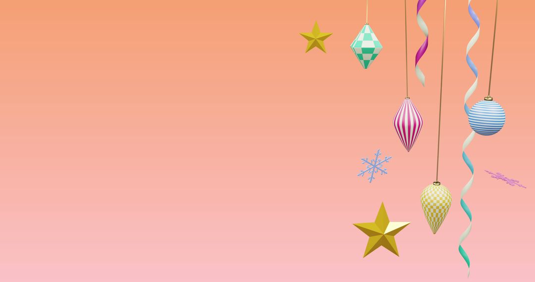 Festive Background with Christmas Ornaments and Pink Gradient