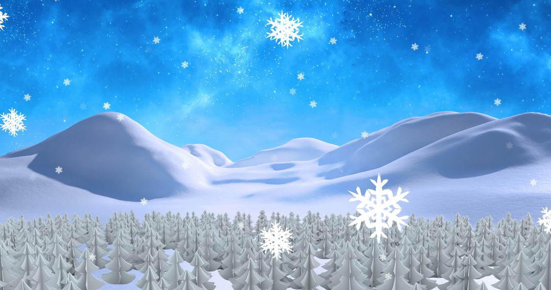 Snowfall Over Fir Trees in Scenic Winter Wonderland