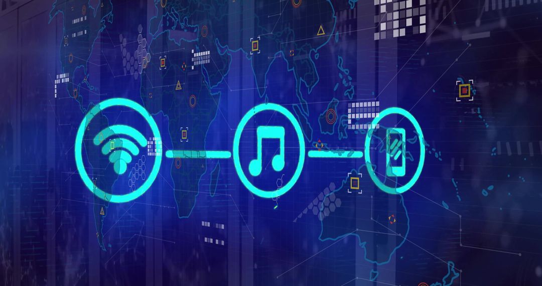 Digital Network Icons on World Map Overlay