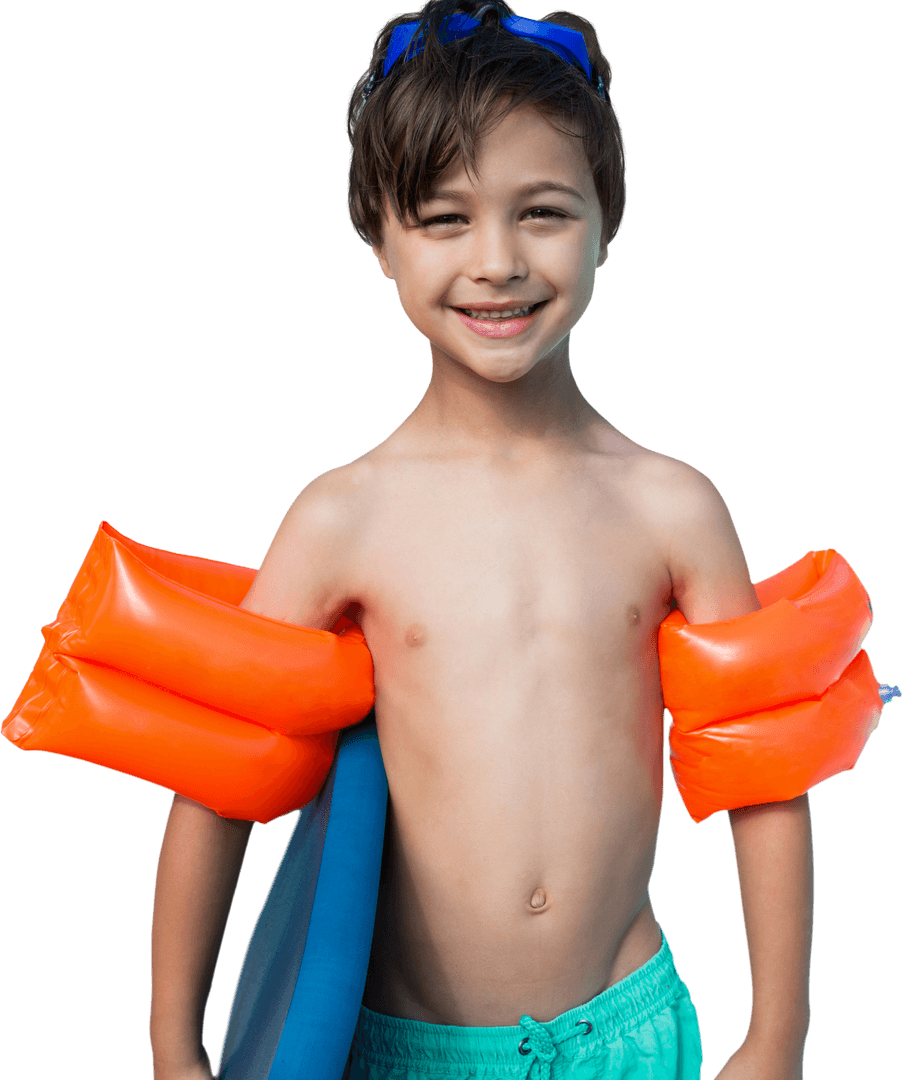 Smiling Boy in Transparent Background with Inflatable Arm Bands