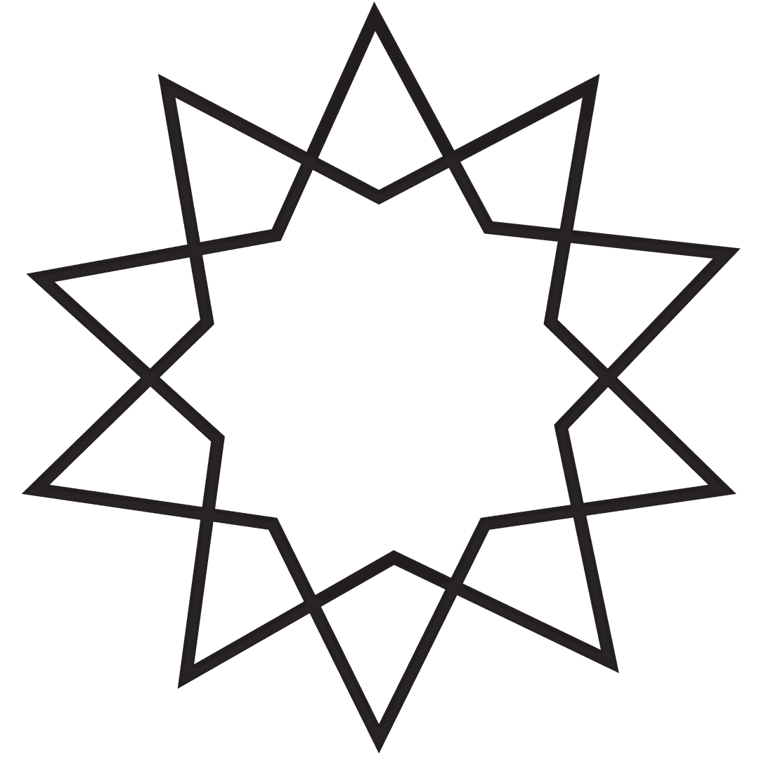 Black Star Outline on Transparent Background Using Digital Style
