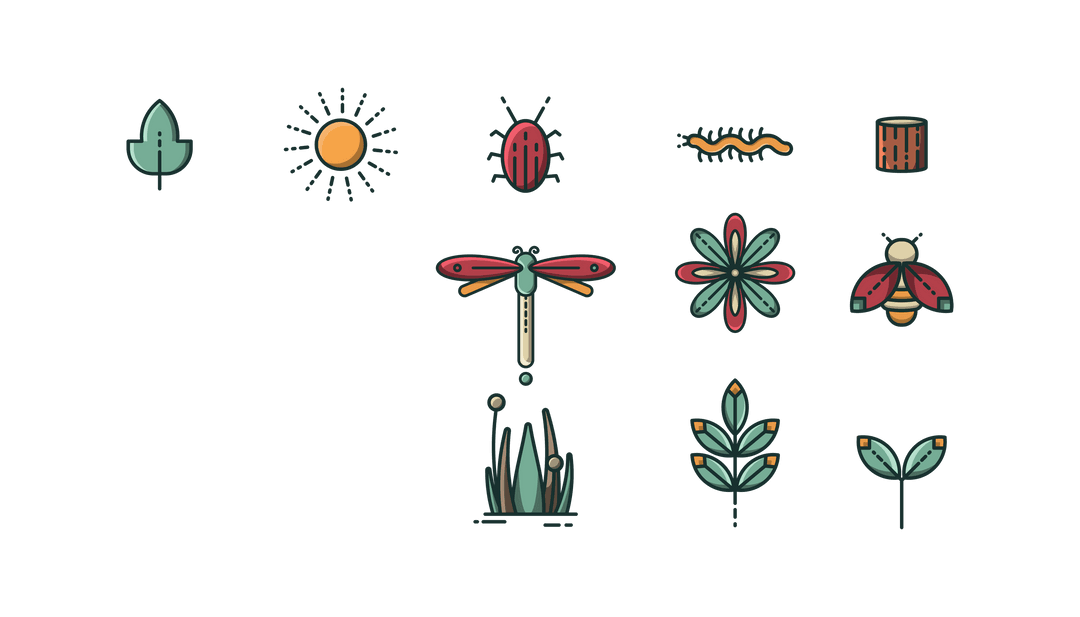 Vintage Nature Icons Illustrations with Transparent Background